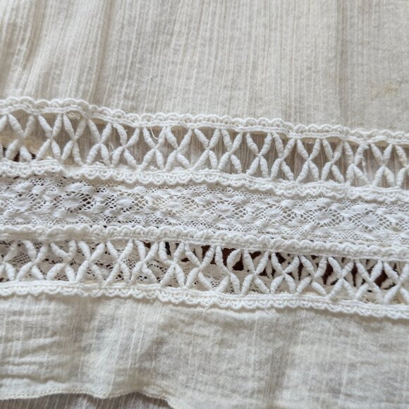 De Philo  Golden Tote Open Back La Boheme Blouse Medium Boho White Lace Crochet - Picture 10 of 16